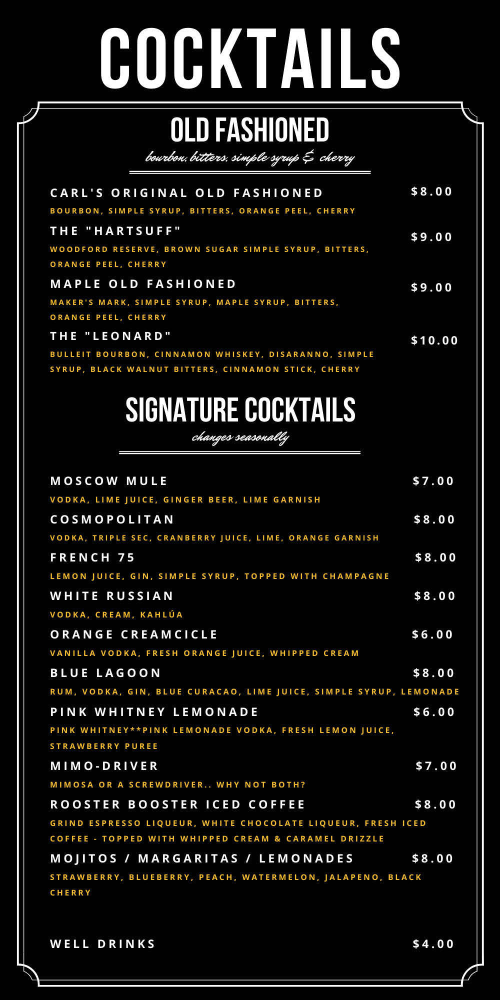 Carl's Tavern (Ord, NE) Cocktails List